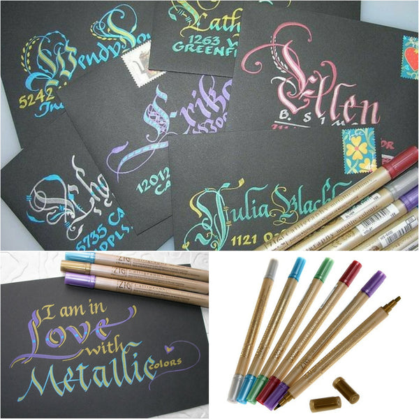 ZIG Calligraphy Metallic Pen 6 Colors Set 金屬色書法筆